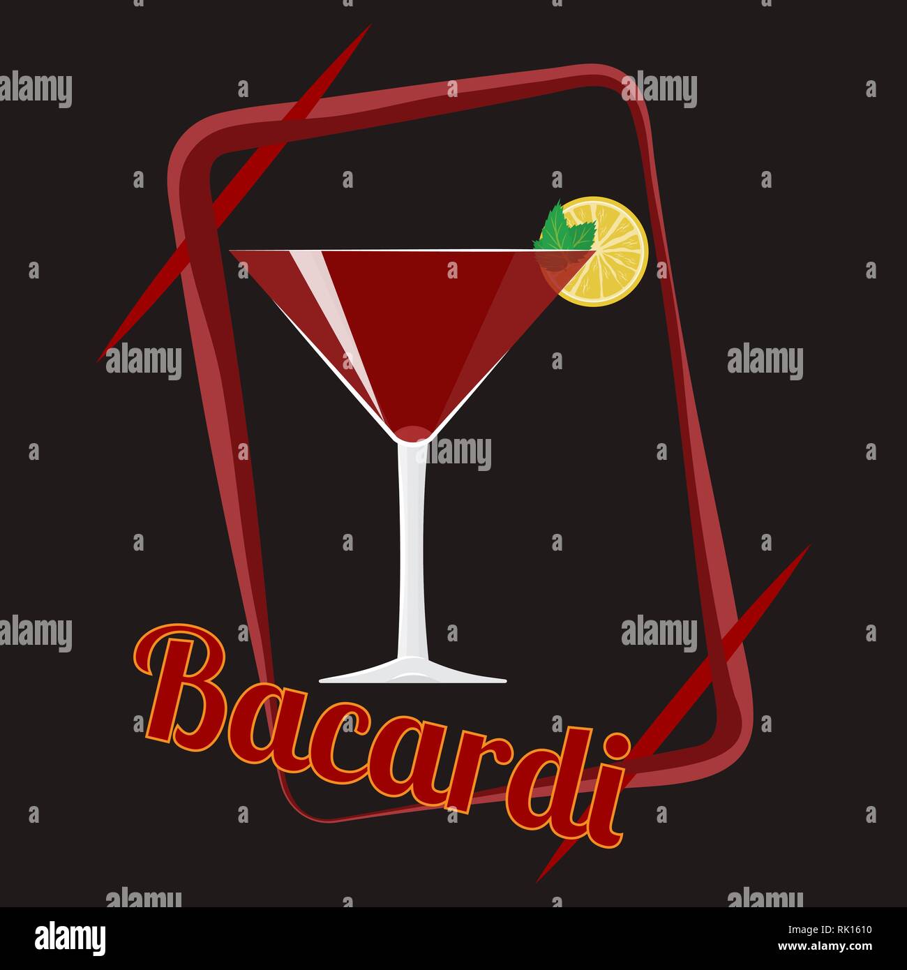 Official cocktail icon, The Unforgettable Bacardi cartoon illustration for  bar or restoration alcohol menu in elegant 80s style Stock Vector Image &  Art - Alamy