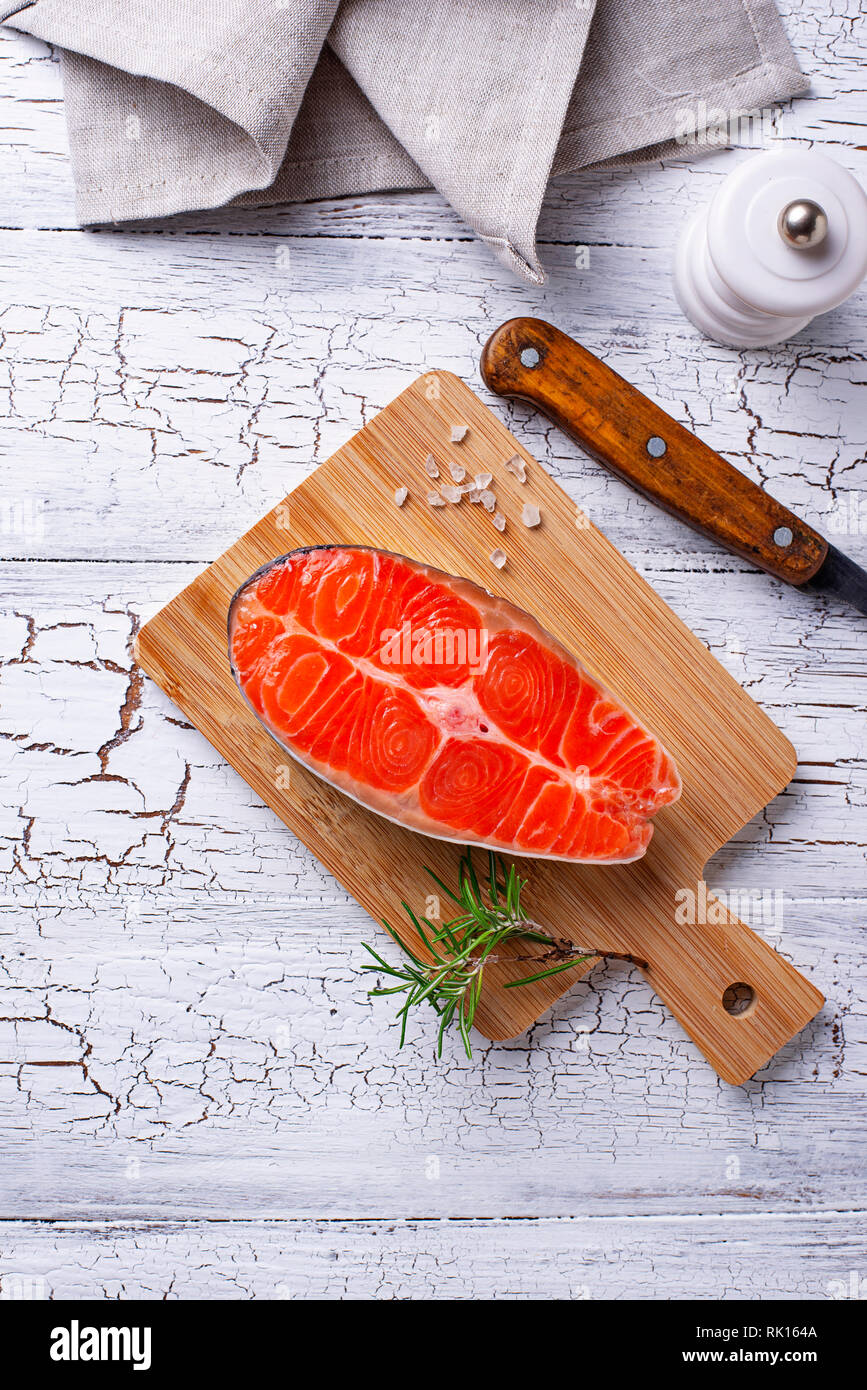 Fresh salmon steak with spices Stock Photo - Alamy