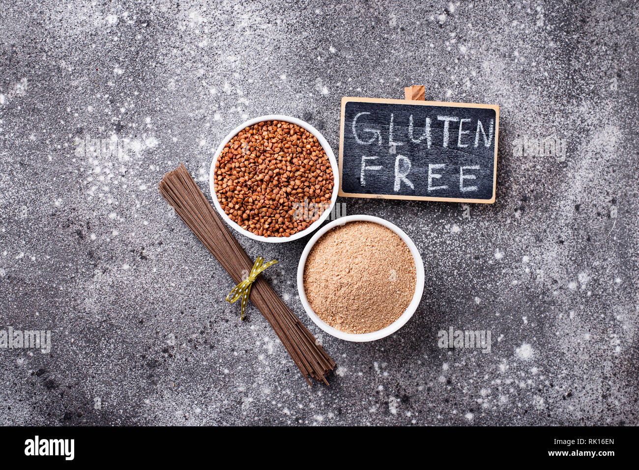 Gluten free buckwheat flour and soba noodle Stock Photo Alamy