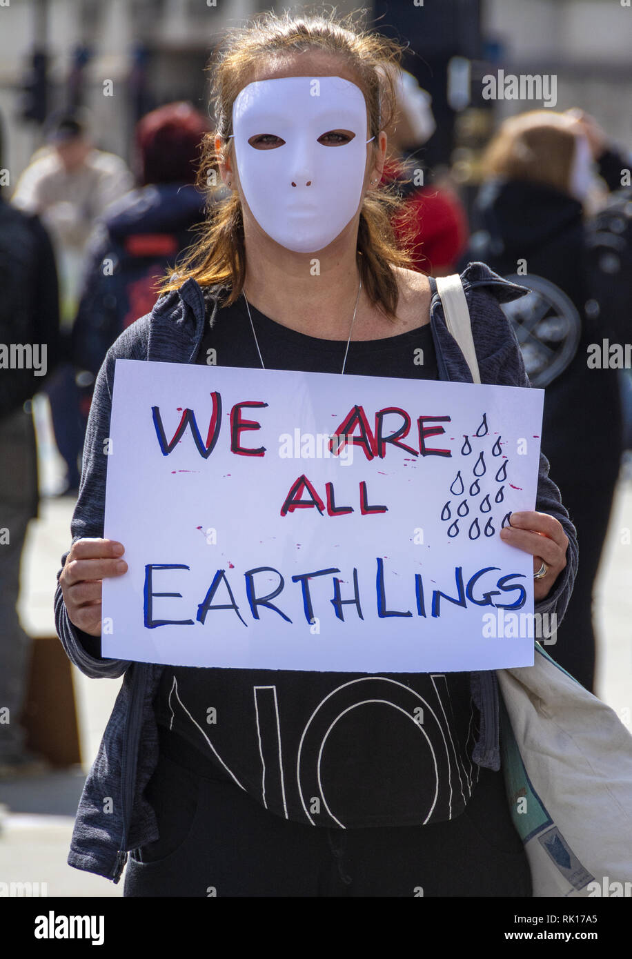 Vegan activist protesting in London against the consumption of meat to save the environment Stock Photo
