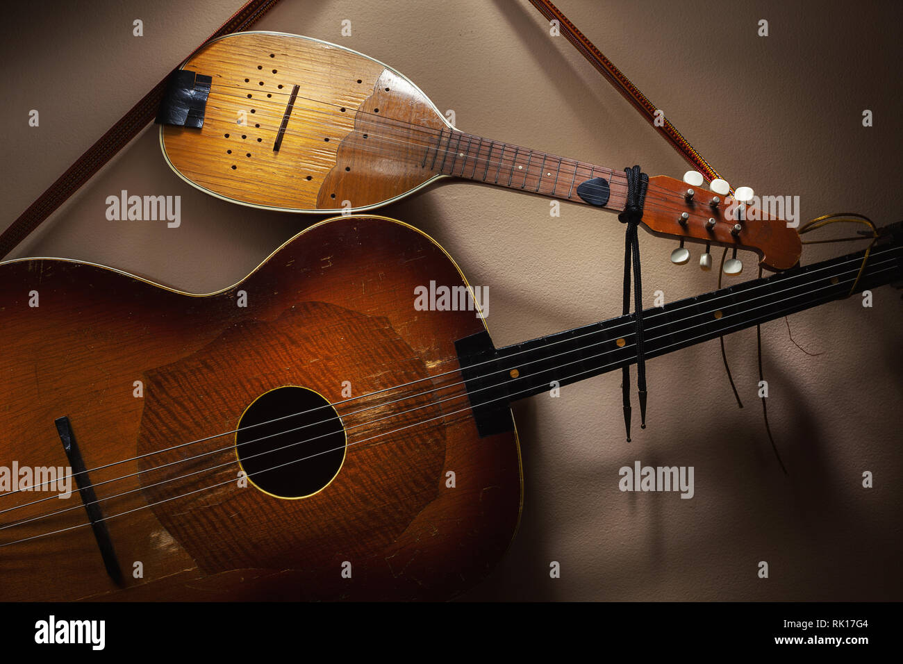 Original Balkan string instruments, part of Serbian, Croatian and Hungarian tradition and folklore. Stock Photo