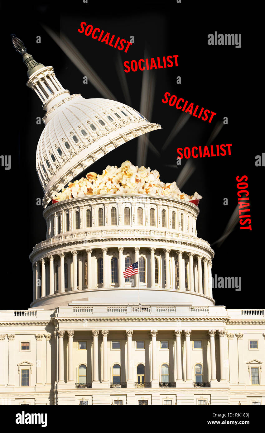 US Capital in Washington DC with Socialist popping out. Stock Photo