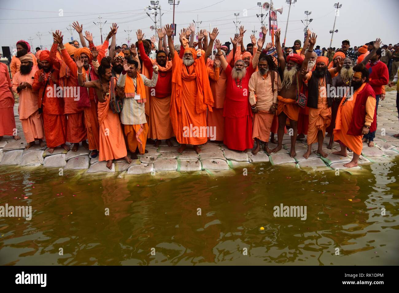 Allahabad, India. 08th Feb, 2019. Sadhus perform ritual at Sangam ...