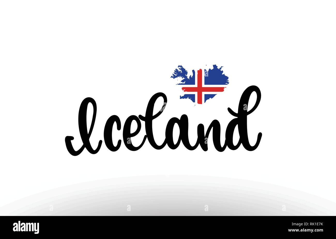 Iceland country big text with flag inside map suitable for a logo icon design Stock Vector