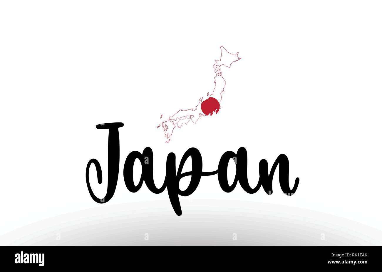 Japan country big text with flag inside map suitable for a logo icon