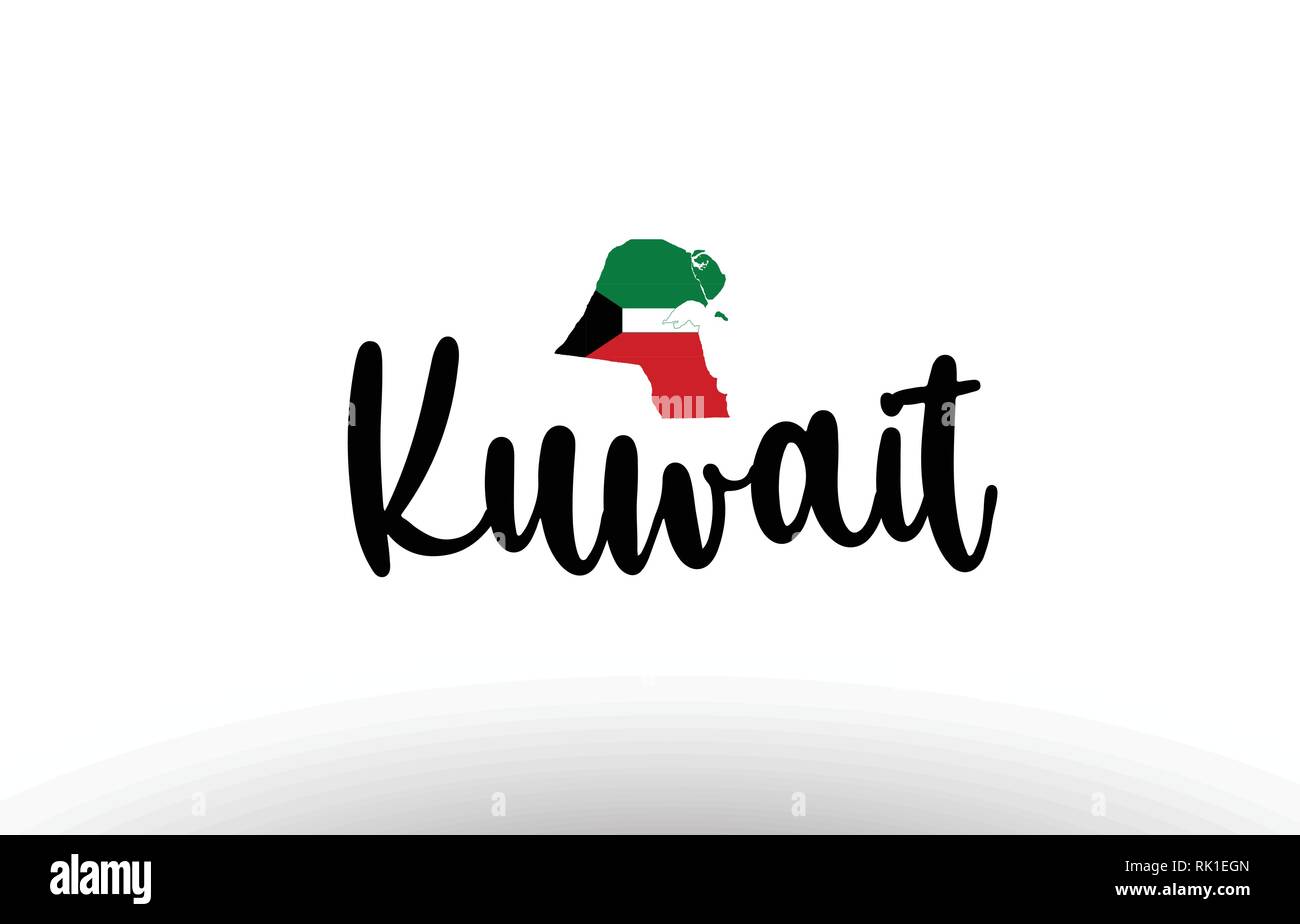 Kuwait country big text with flag inside map suitable for a logo icon