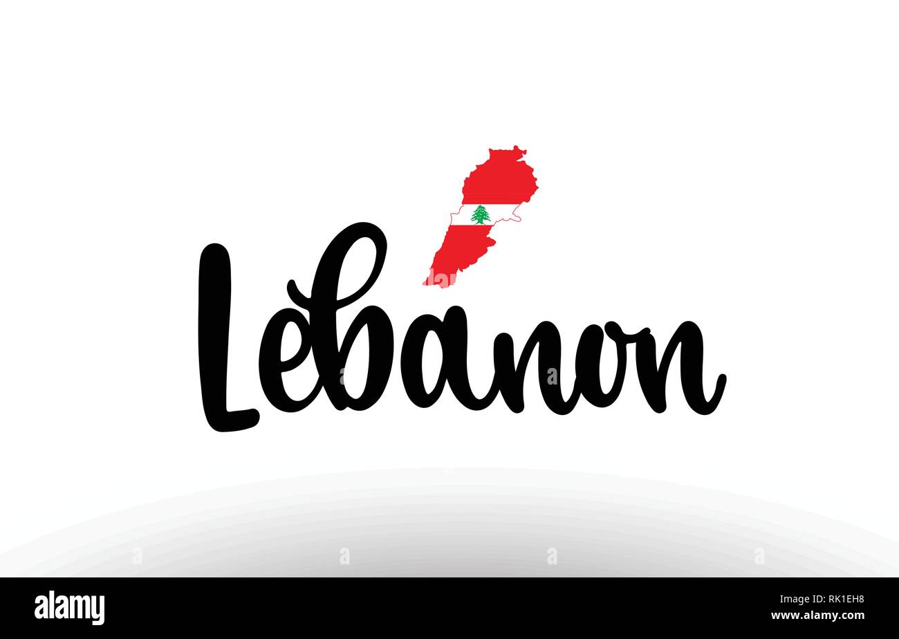 Lebanon country big text with flag inside map suitable for a logo icon