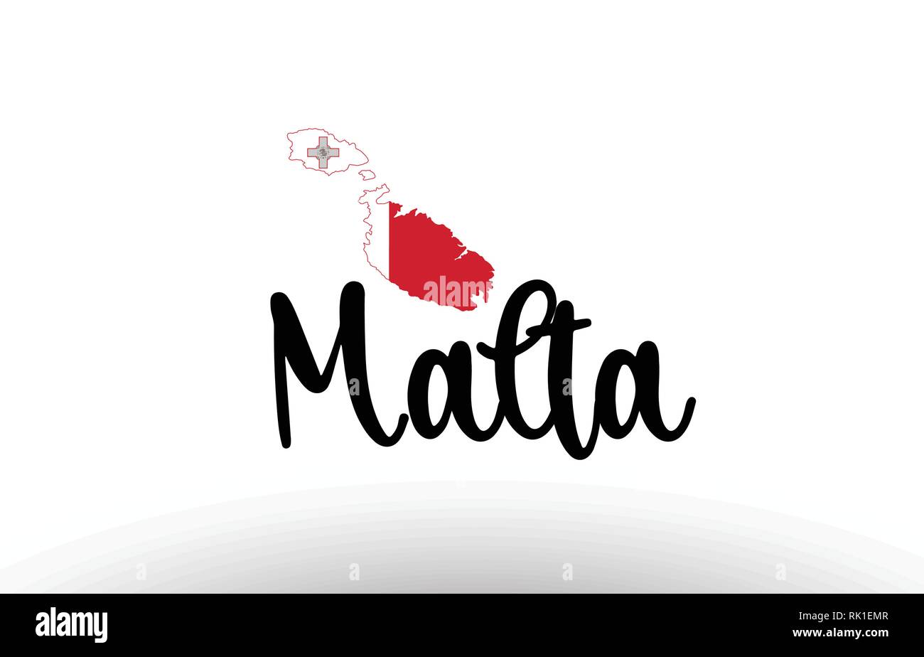 Malta country big text with flag inside map suitable for a logo icon