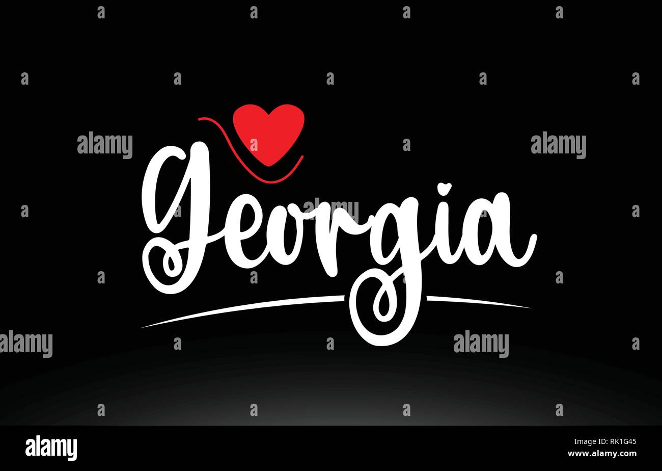 Georgia country text with red love heart on black background suitable ...