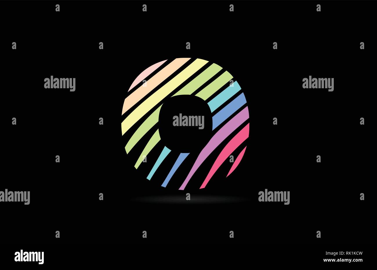 rainbow color design of alphabet letter o with lines stripe as a logo ...
