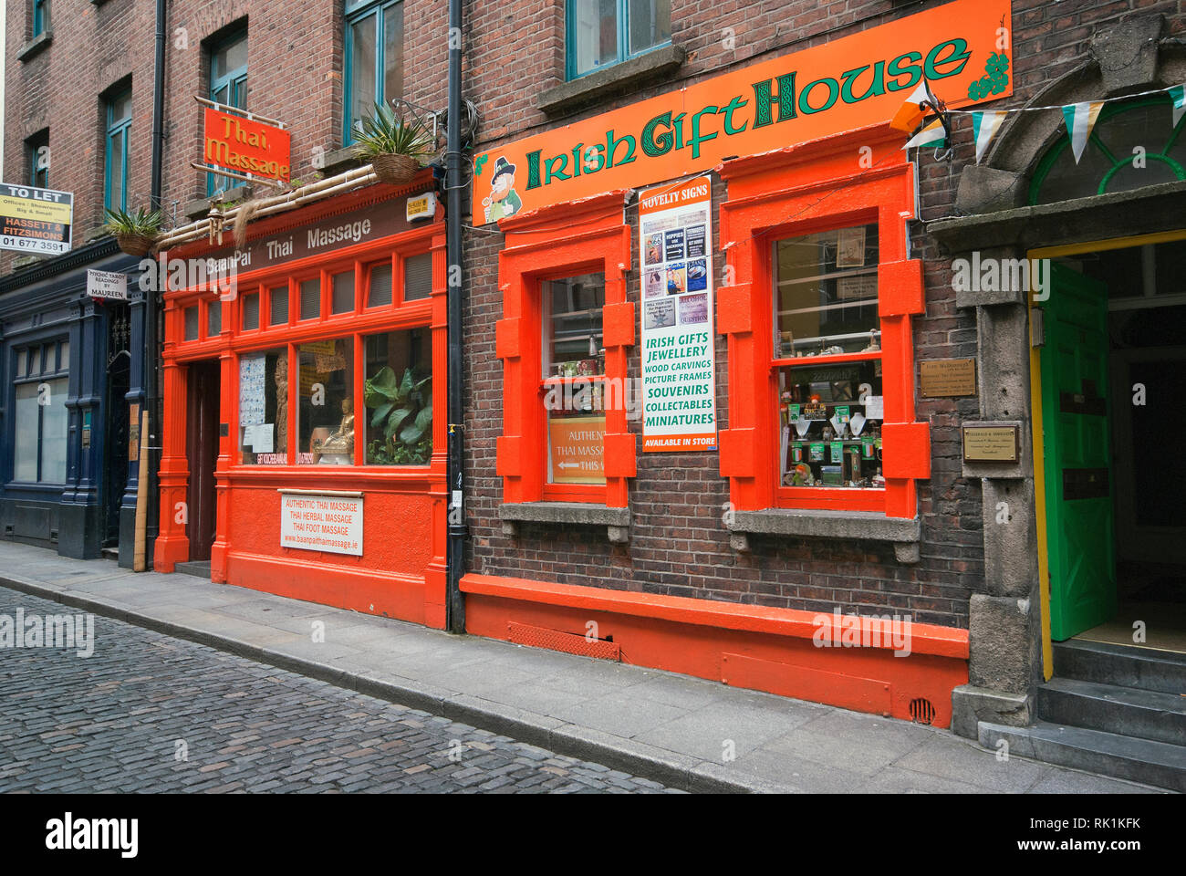 Coloured shops in Temple Bar quarter, Dublin, Ireland Stock Photo