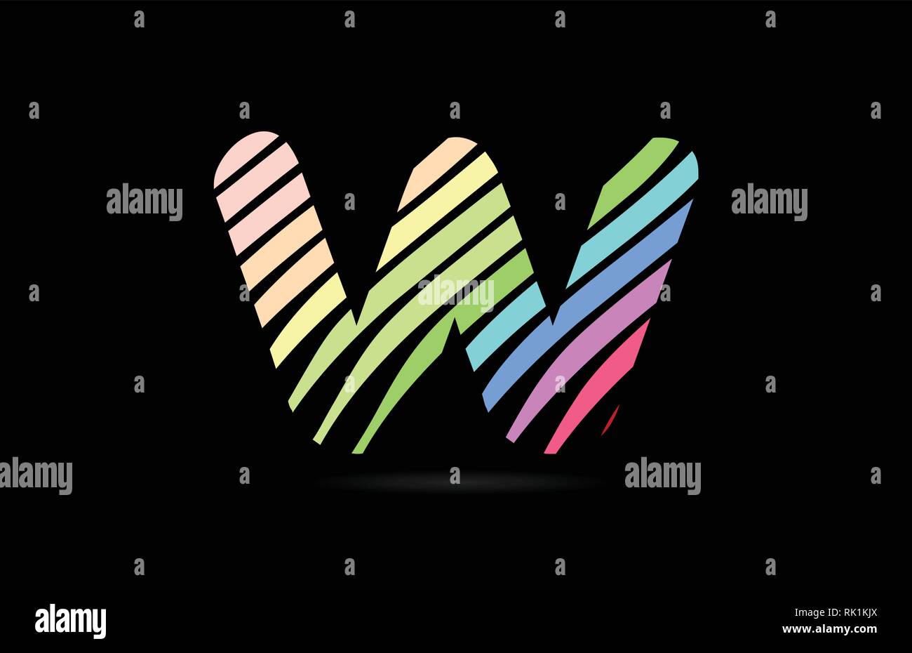 rainbow color design of alphabet letter w with lines stripe as a logo ...