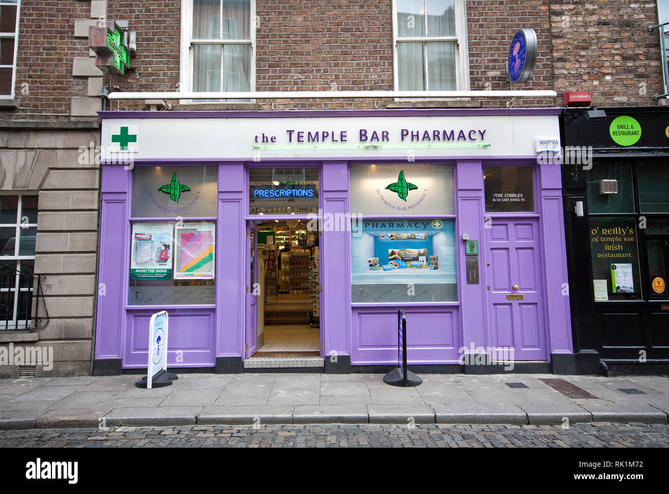 The Temple Bar Pharmacy in Temple Bar quarter, Dublin, Ireland Stock