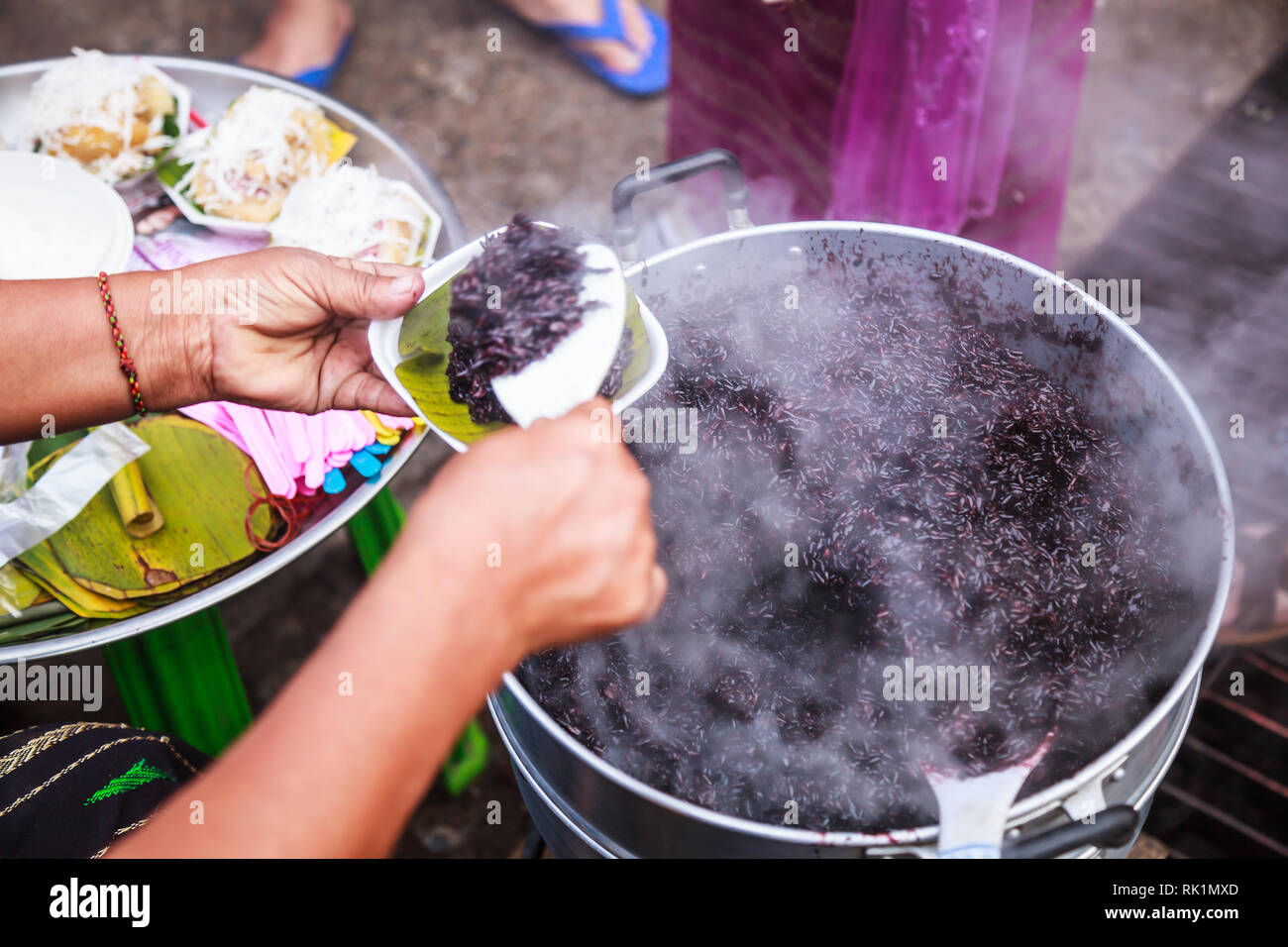 Traditional Thai Black Steamed Sticky Rice in Hot Steamer, delicious ...
