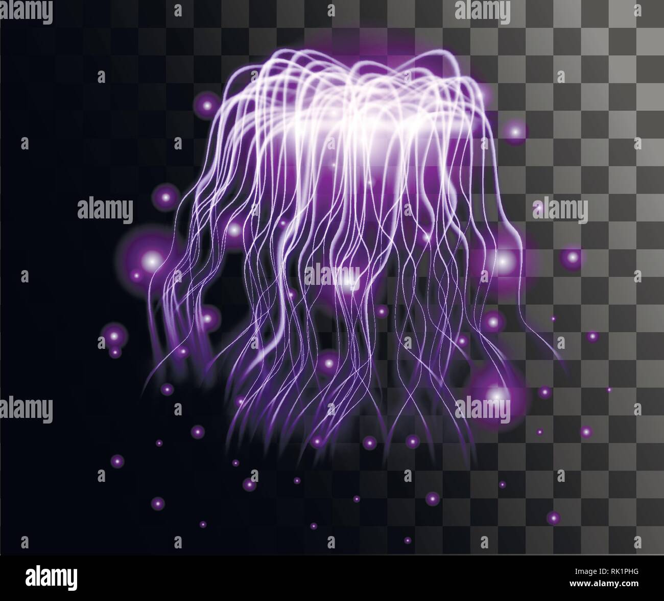 Transparent purple jellyfish on transparent background. Effect style jellyfishes. Effect style jellyfishes. Abstract glowing effect illustration. Stock Vector