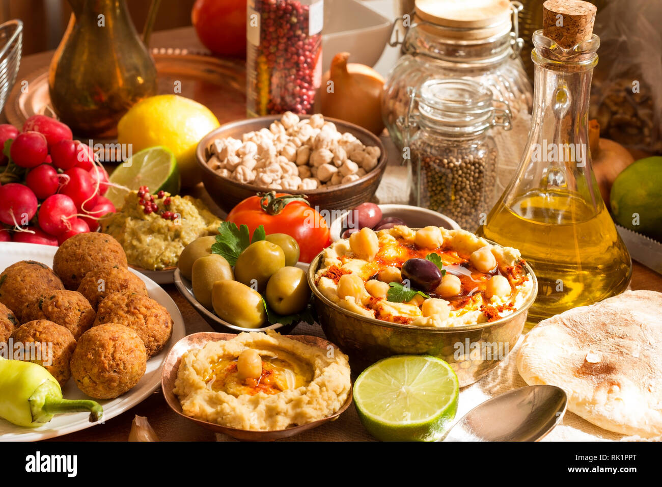 Hummus and falafel meal with ingredients Stock Photo Alamy