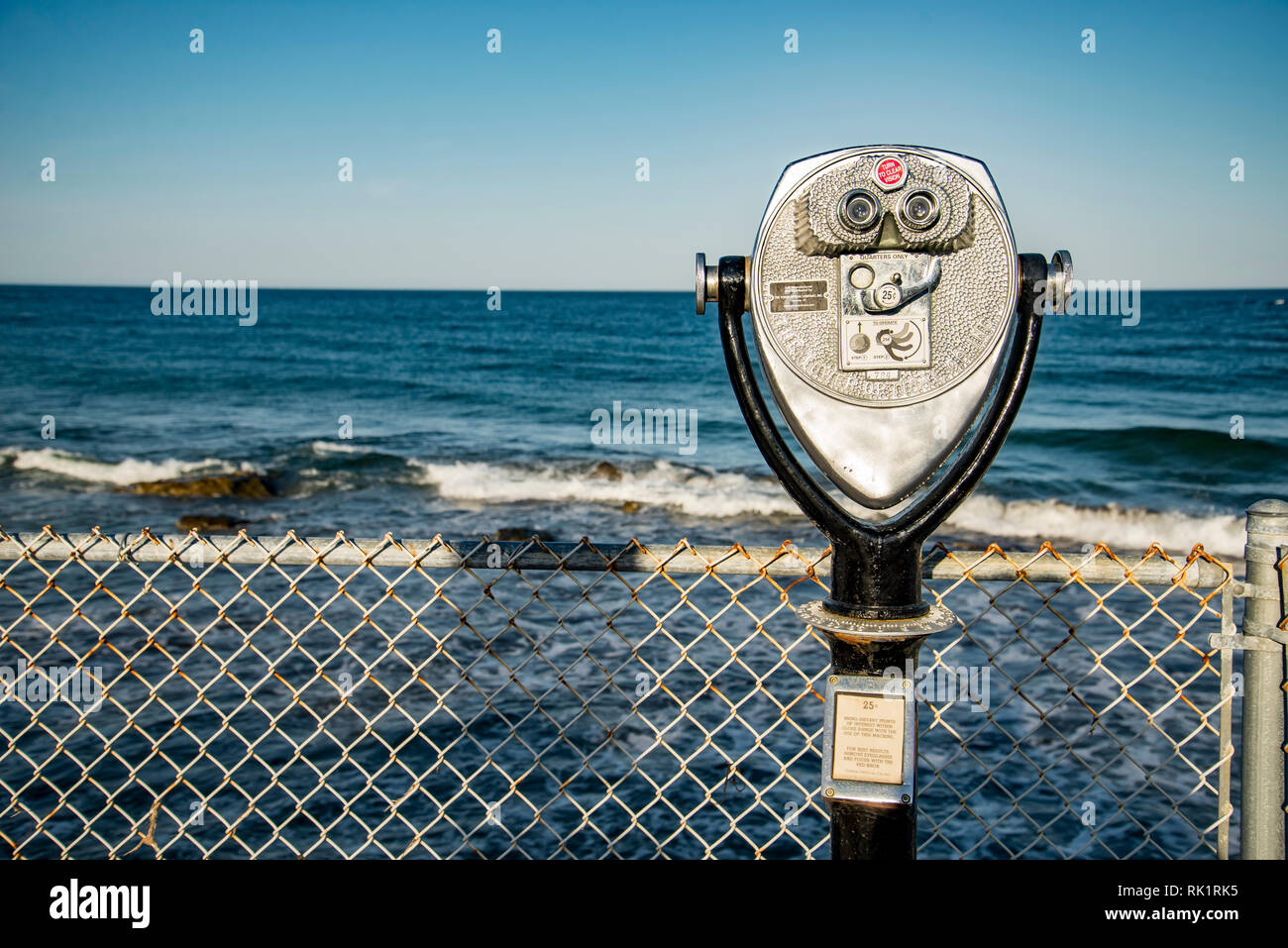 classical Binocular viewer of Maine ocean coastline Stock Photo Alamy
