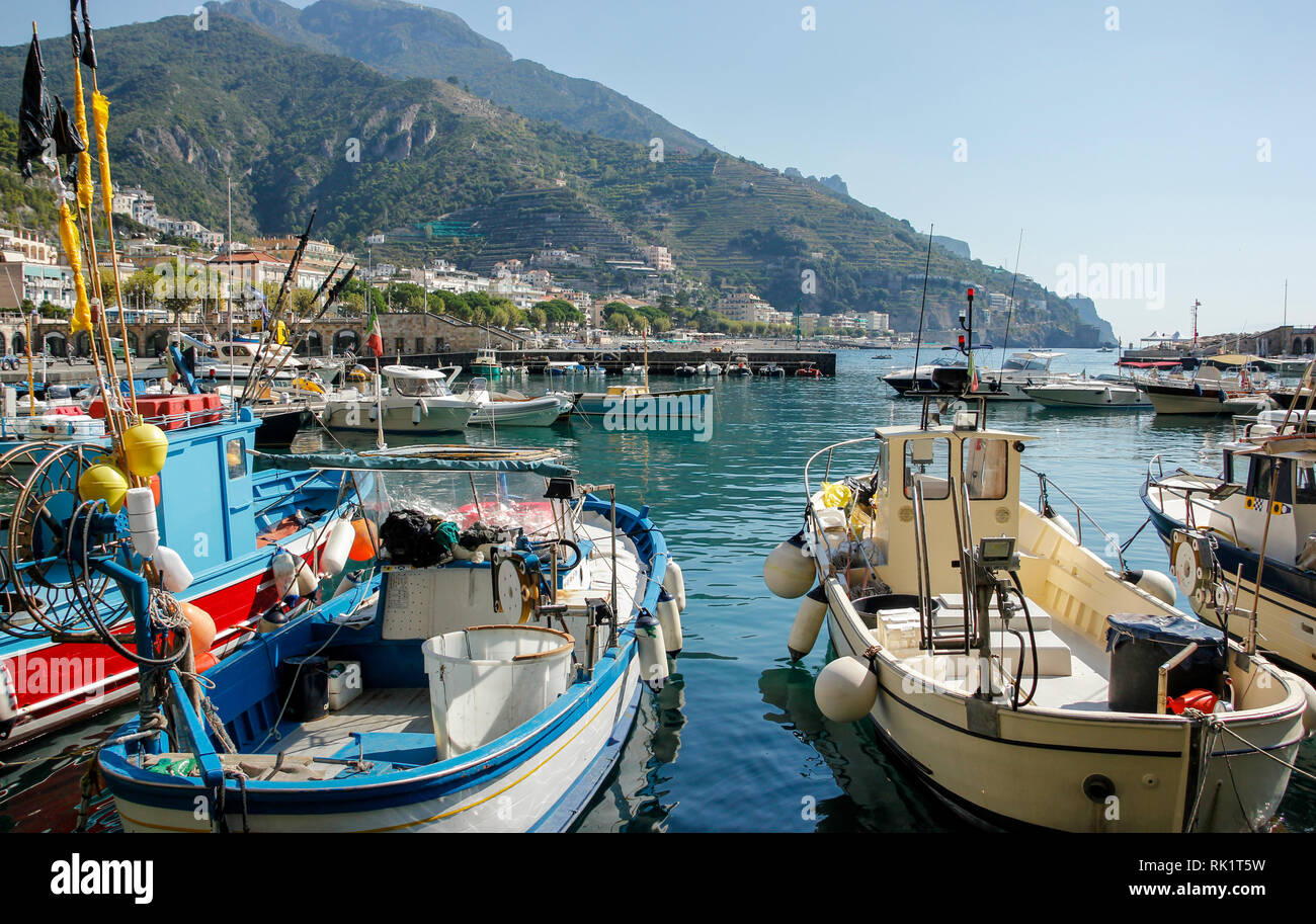 Fishing boats in Maiori on the Amalfi Coast, Italy Stock Photo