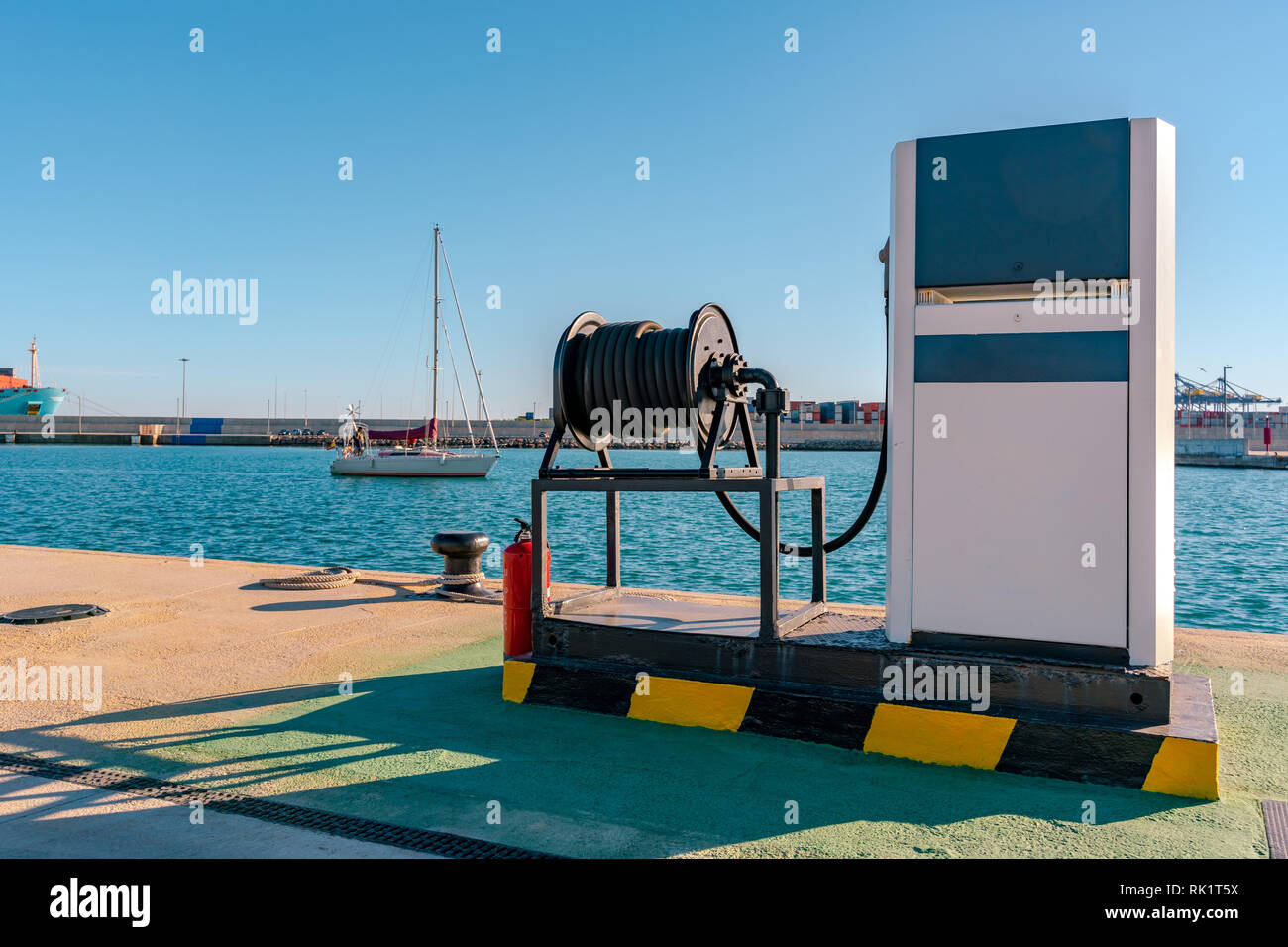 Yacht gas station at harbour Stock Photo Alamy