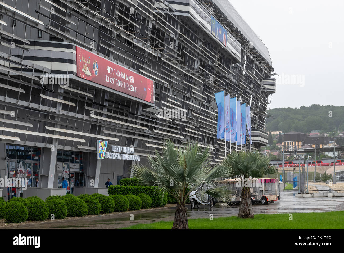 Sochi, Russia - May 30. 2018. General view of main tribune of autodrome. fan passport issuance center Stock Photo