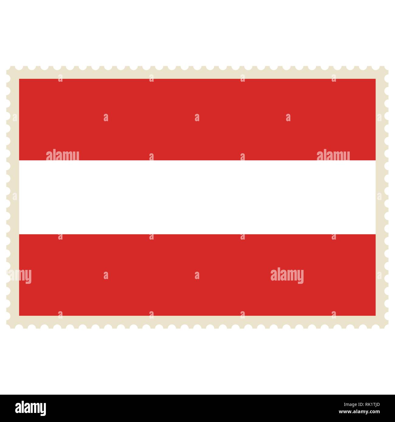 Vector icon Austria flag on postage stamp isolated on white background. Austria flag button Stock Vector
