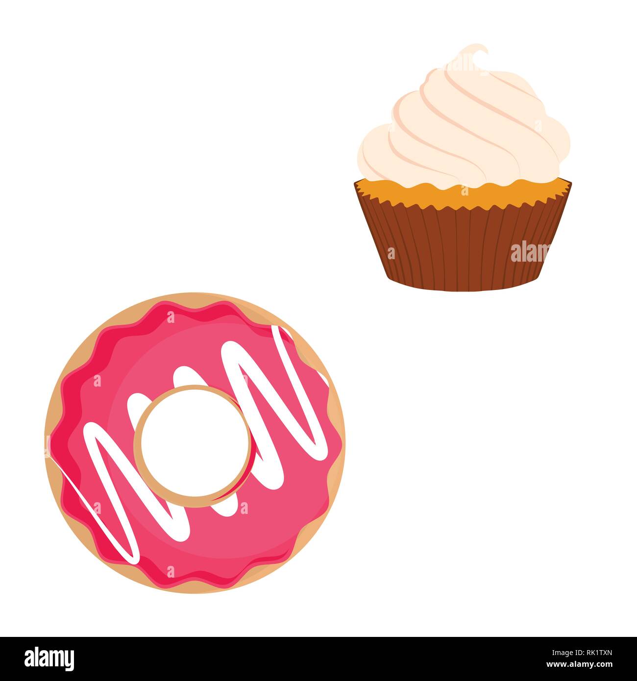 Vector illustration sweet cupcake and donut icon isolated on white ...
