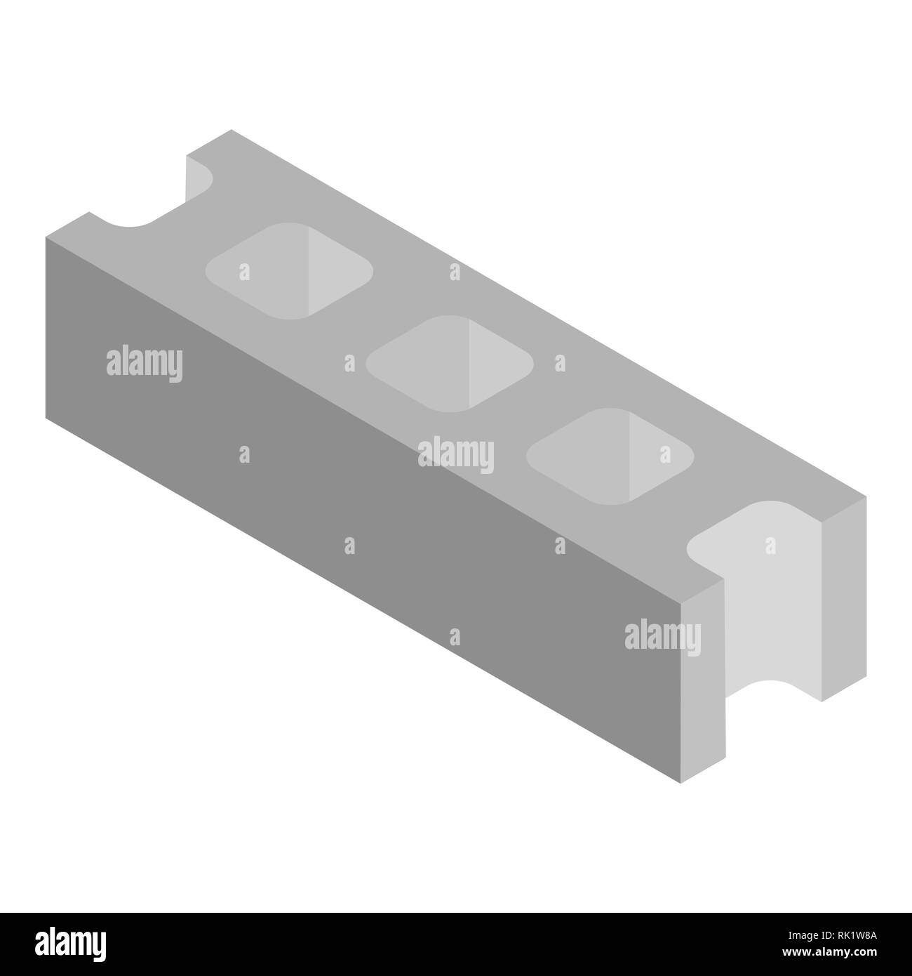 Vector illustration isometric standard concrete building block for architectural works. Cement block icon used for masonry Stock Vector