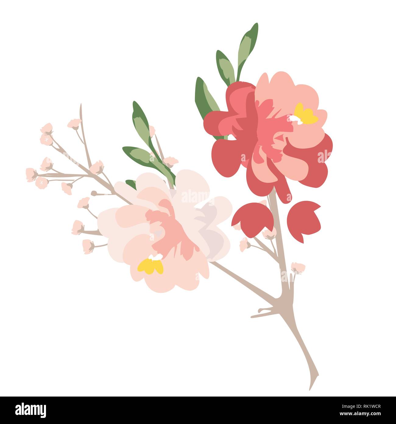 Vector watercolour floral pattern, delicate flowers, red and pink flowers, greeting card template Stock Vector