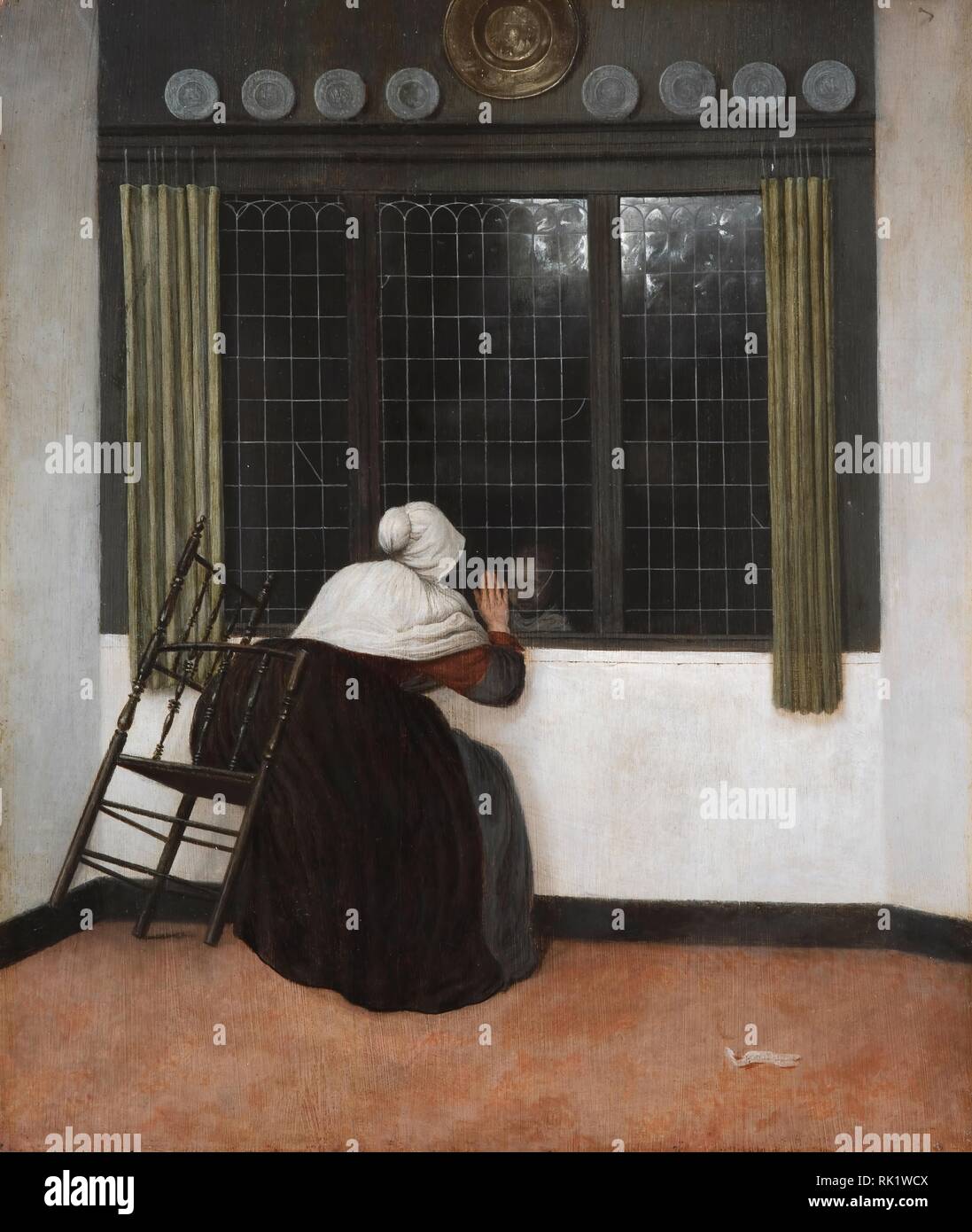 Woman at the window making a sign to a little girl. Second half of 17th century. Oil on panel. 45,7 x 39x2 cm. Museum: Fondation Custodia (collection Frits Lugt. Author: VREL, JACOBUS. Stock Photo