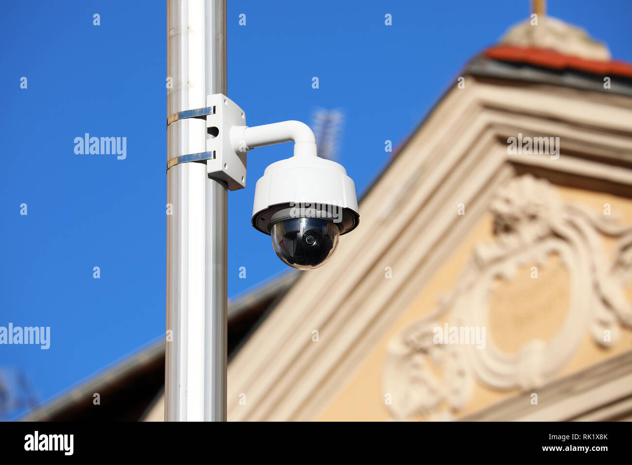 Dome Type Outdoor CCTV Camera On Street Lamp In The City Center Of Nice,  France, Europe Stock Photo - Alamy