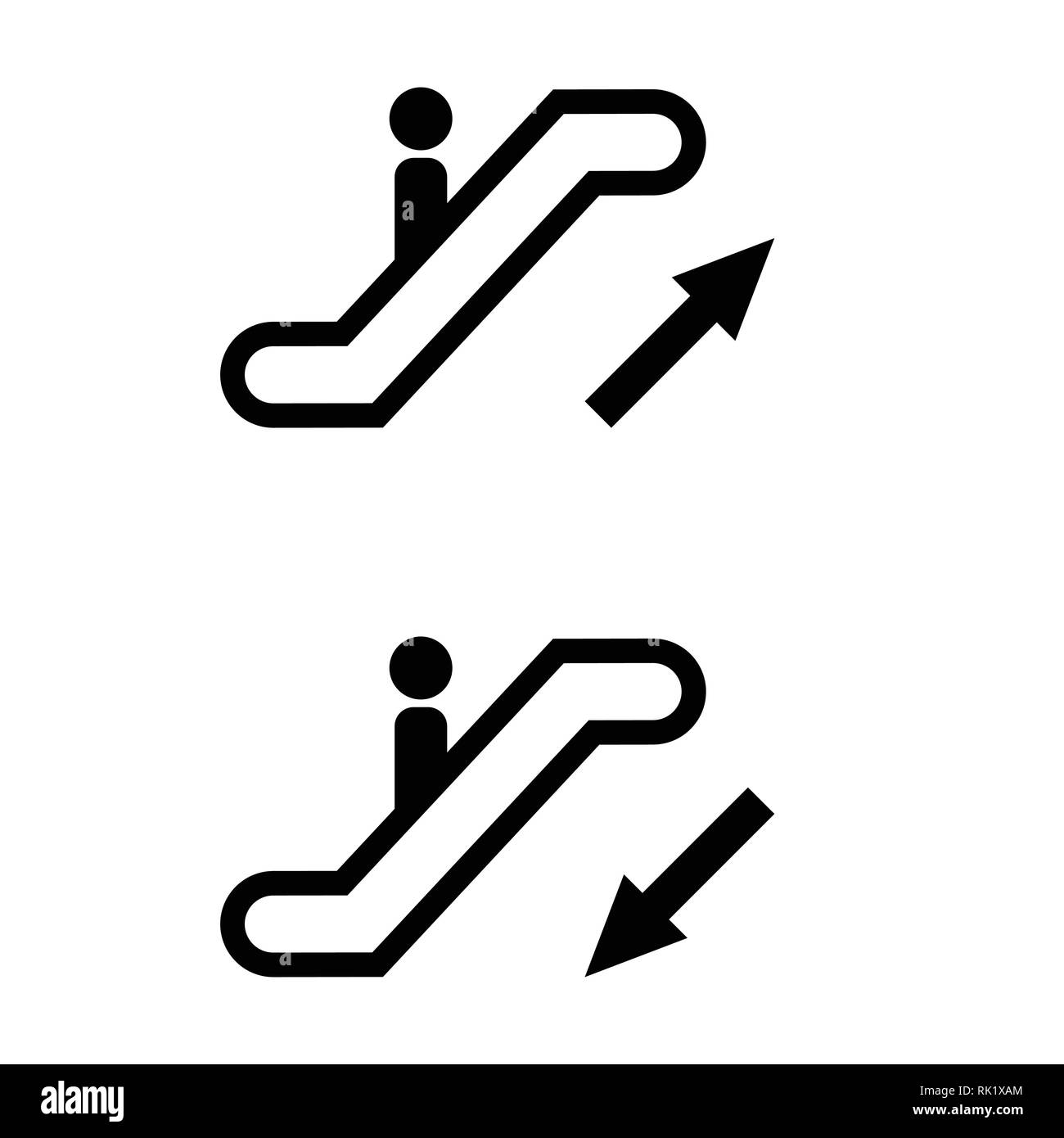 Vector illustration escalator icon set up and down  information sign, symbols. Stock Vector