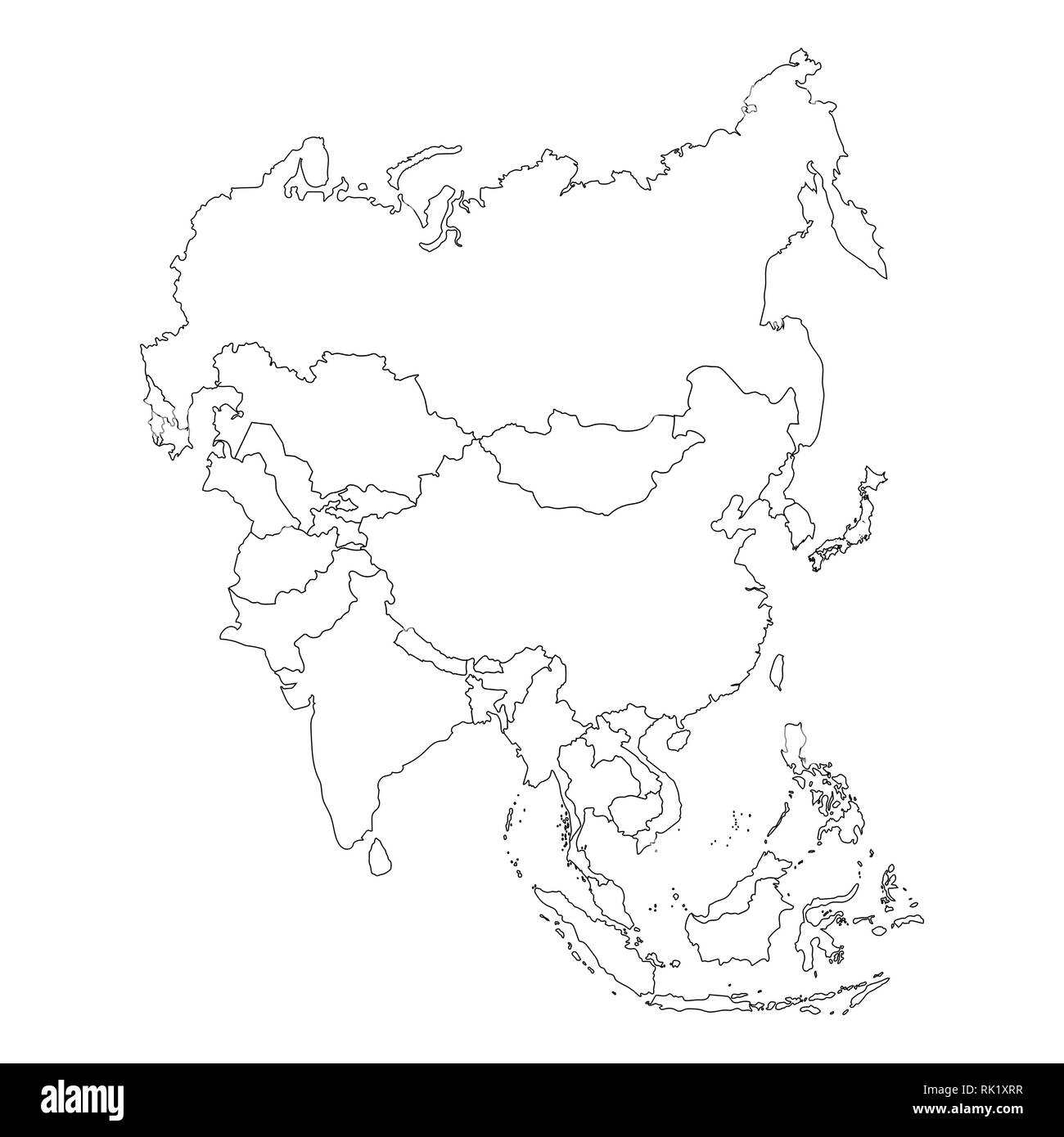 Vector Illustration Asia Outline Map Isolated On White Background Asian Continent Icon RK1XRR 