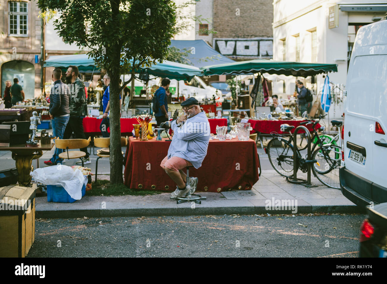 STRASBOURG, FRANCE SEP 12, 2018 Vintage flea market in central