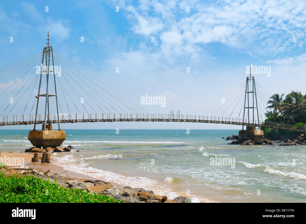 Bridge to the island with a Buddhist temple, Matara, Sri Lanka Stock ...