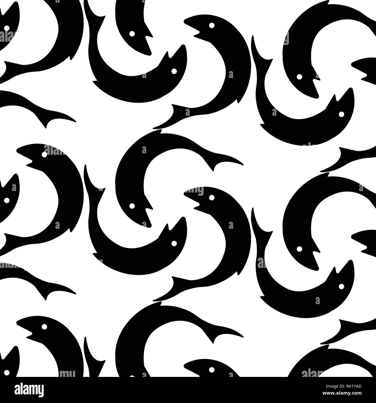 Vector seamless pattern, background, texture with black silhouette fish ...