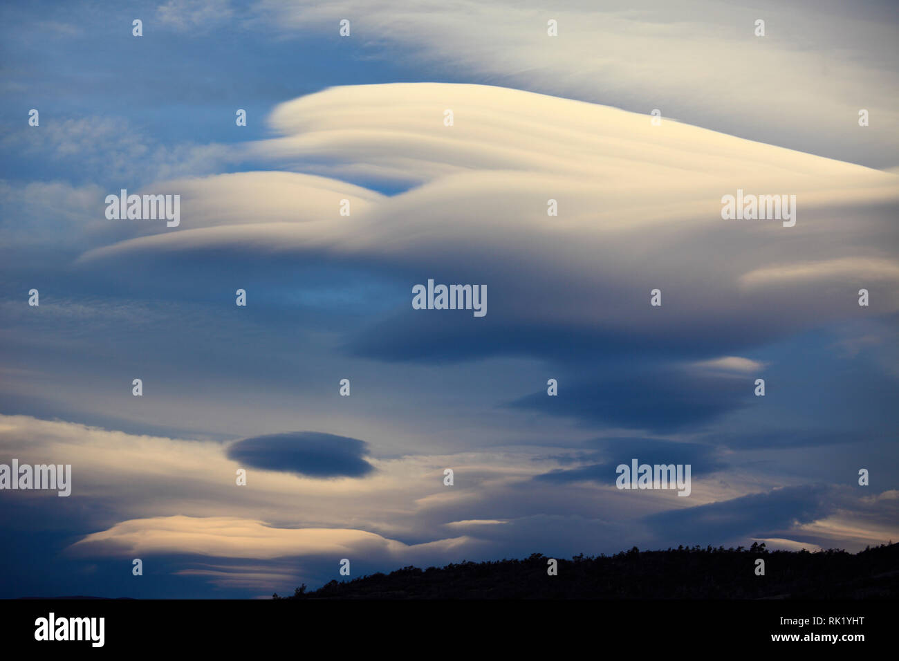 Chile, Magallanes, Torres del Paine, lenticular clouds, Stock Photo