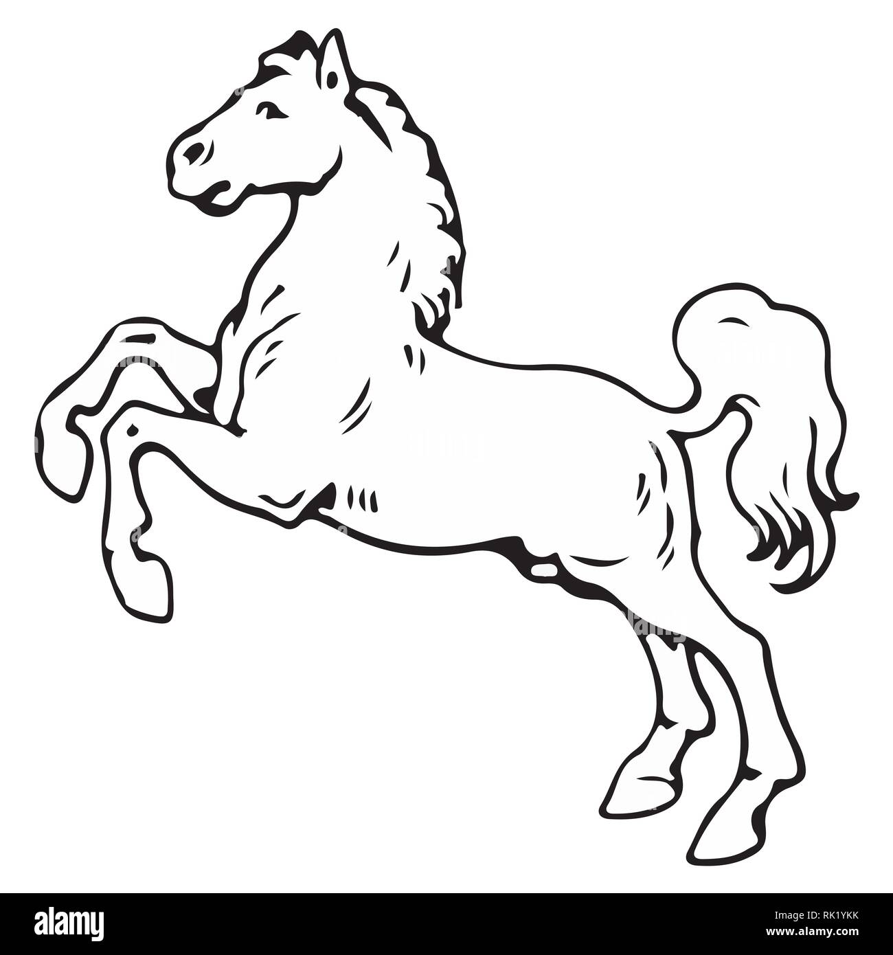 Rearing up horse monochrome silhouette. Can be used for logo, emblem or heraldry design concept Stock Vector