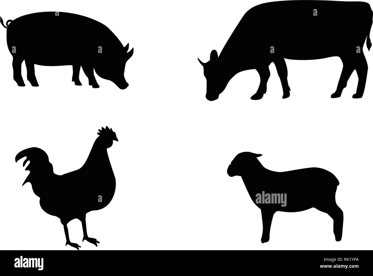 Vector farm animals silhouettes isolated on white. Livestock and ...