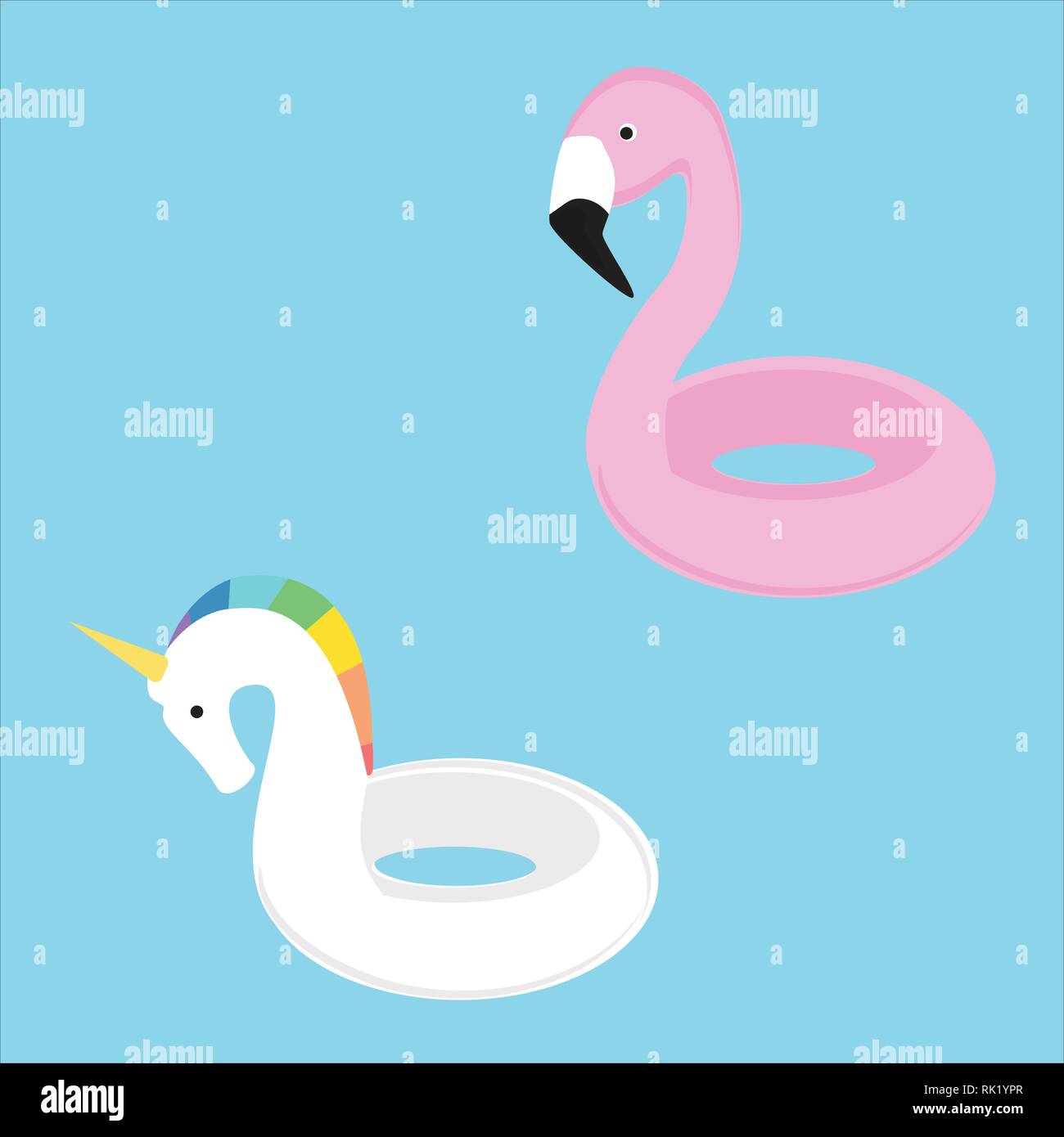 Summer swim swimming rings collection flamingo and unicorn Stock Vector ...