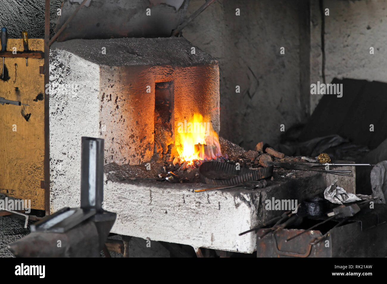 Blacksmith Forge And High Temperature Fire Pit Stock Photo