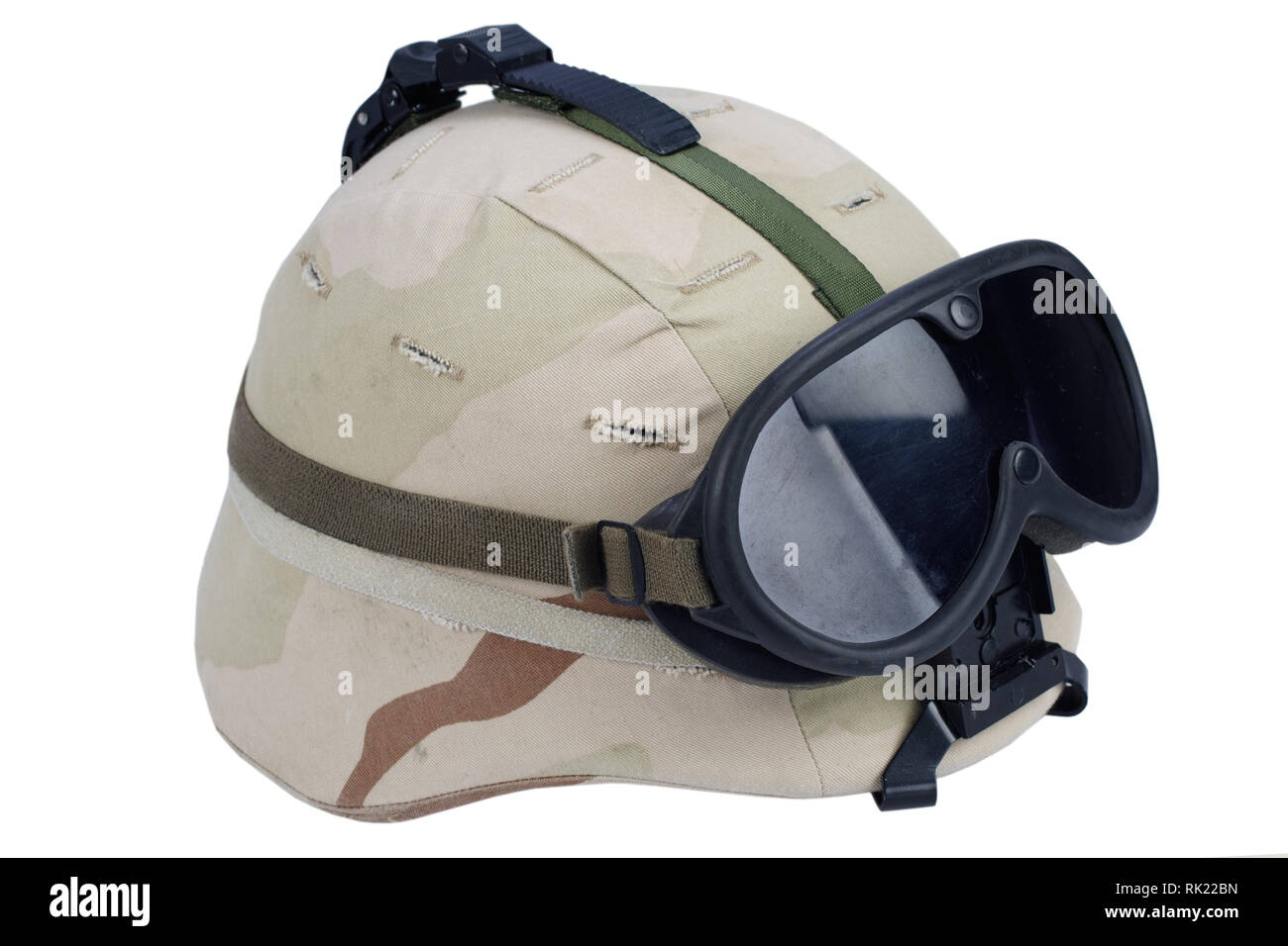 US army kevlar helmet with goggles, NVG mount and camouflage cover