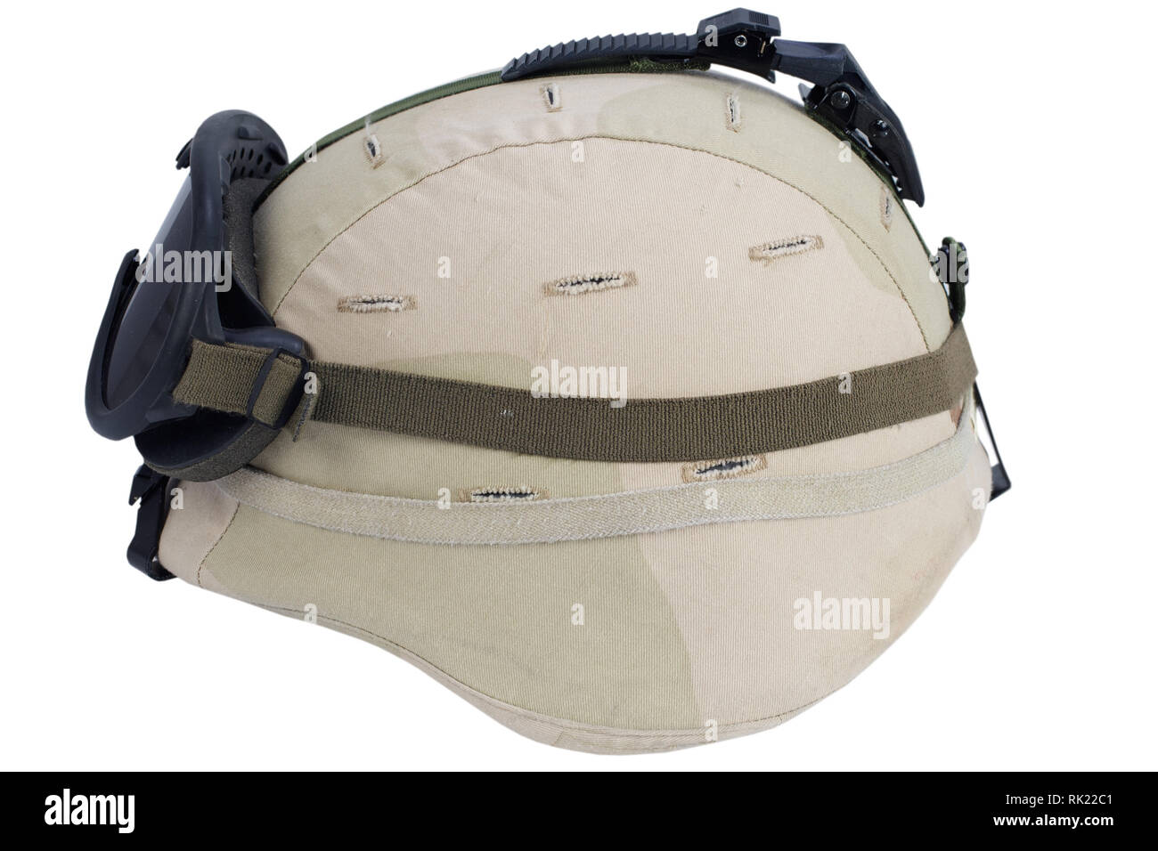 US army kevlar helmet with goggles, NVG mount and camouflage cover