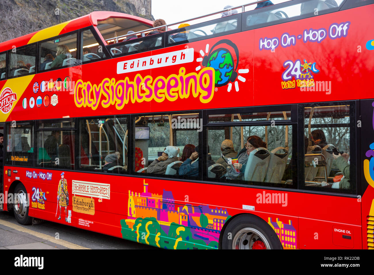 City sightseeing tour bus in Edinburgh city centre,Scotland,UK Stock Photo
