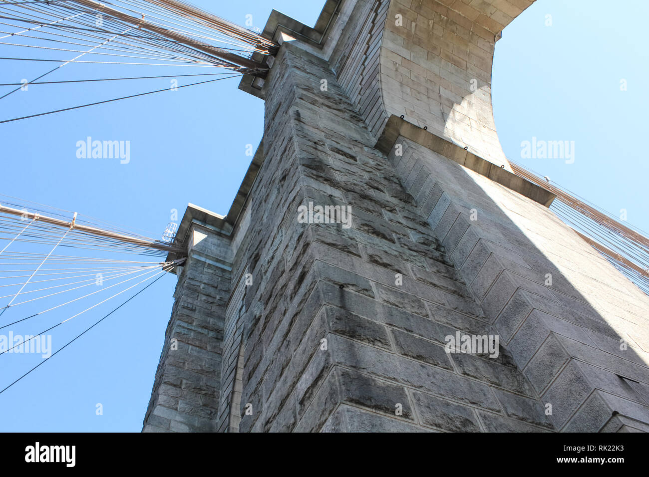 New York, USA - August 12, 2016: Brooklyn Bridge in New York. Sights, buildings and streets of New York. Stock Photo