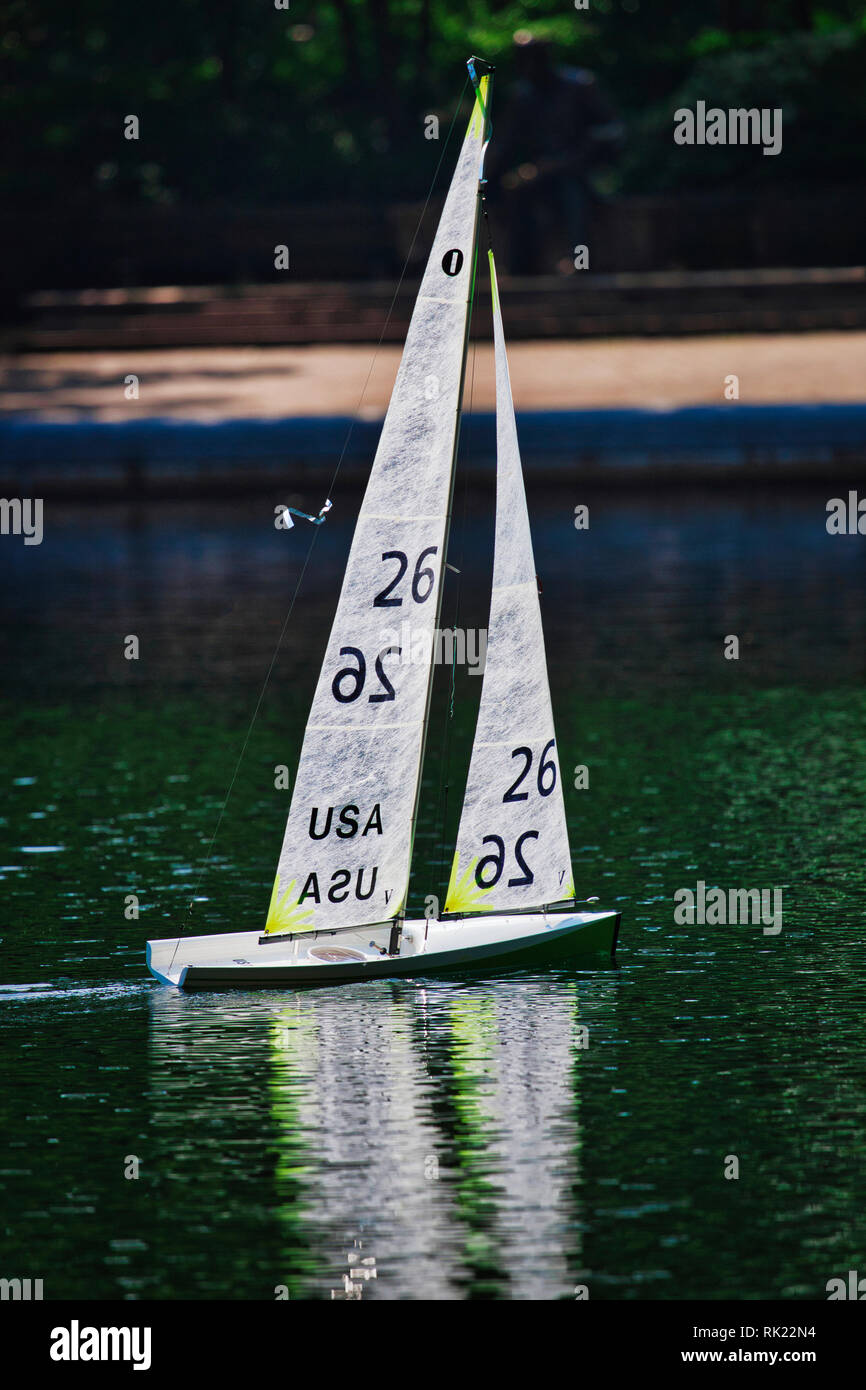 Toy sailboats in Central Park on a sunny day Stock Photo