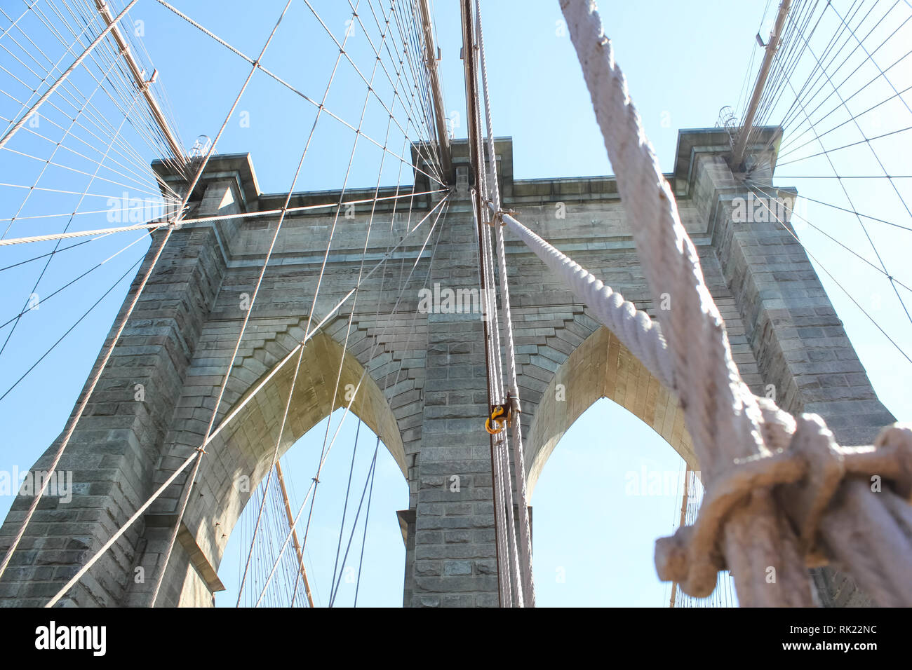 New York, USA - August 12, 2016: Brooklyn Bridge in New York. Sights, buildings and streets of New York. Stock Photo