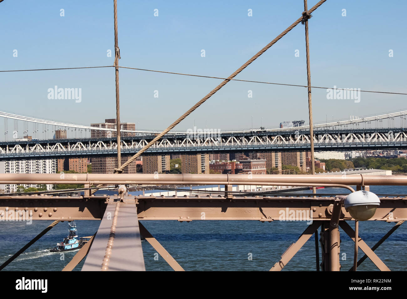 New York, USA - August 12, 2016: Brooklyn Bridge in New York. Sights, buildings and streets of New York. Stock Photo