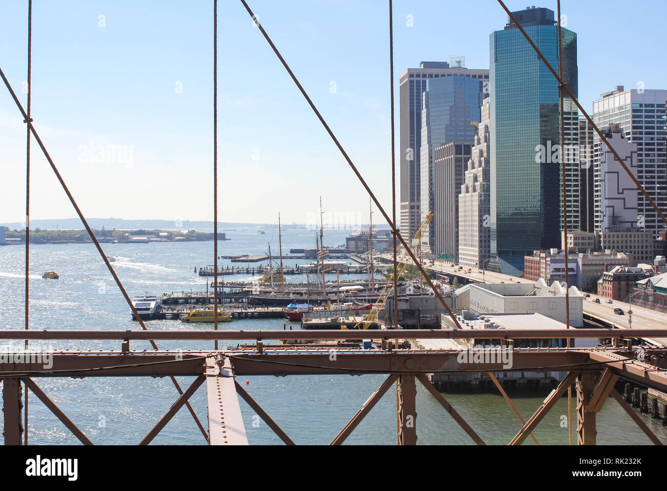 New York, USA - August 12, 2016: Brooklyn Bridge in New York. Sights, buildings and streets of New York. Stock Photo