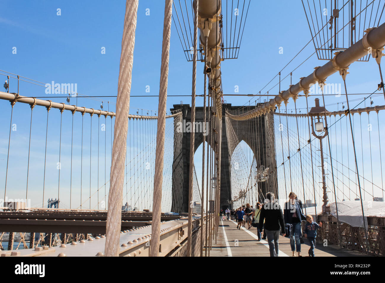 New York, USA - August 12, 2016: Brooklyn Bridge in New York. Sights, buildings and streets of New York. Stock Photo