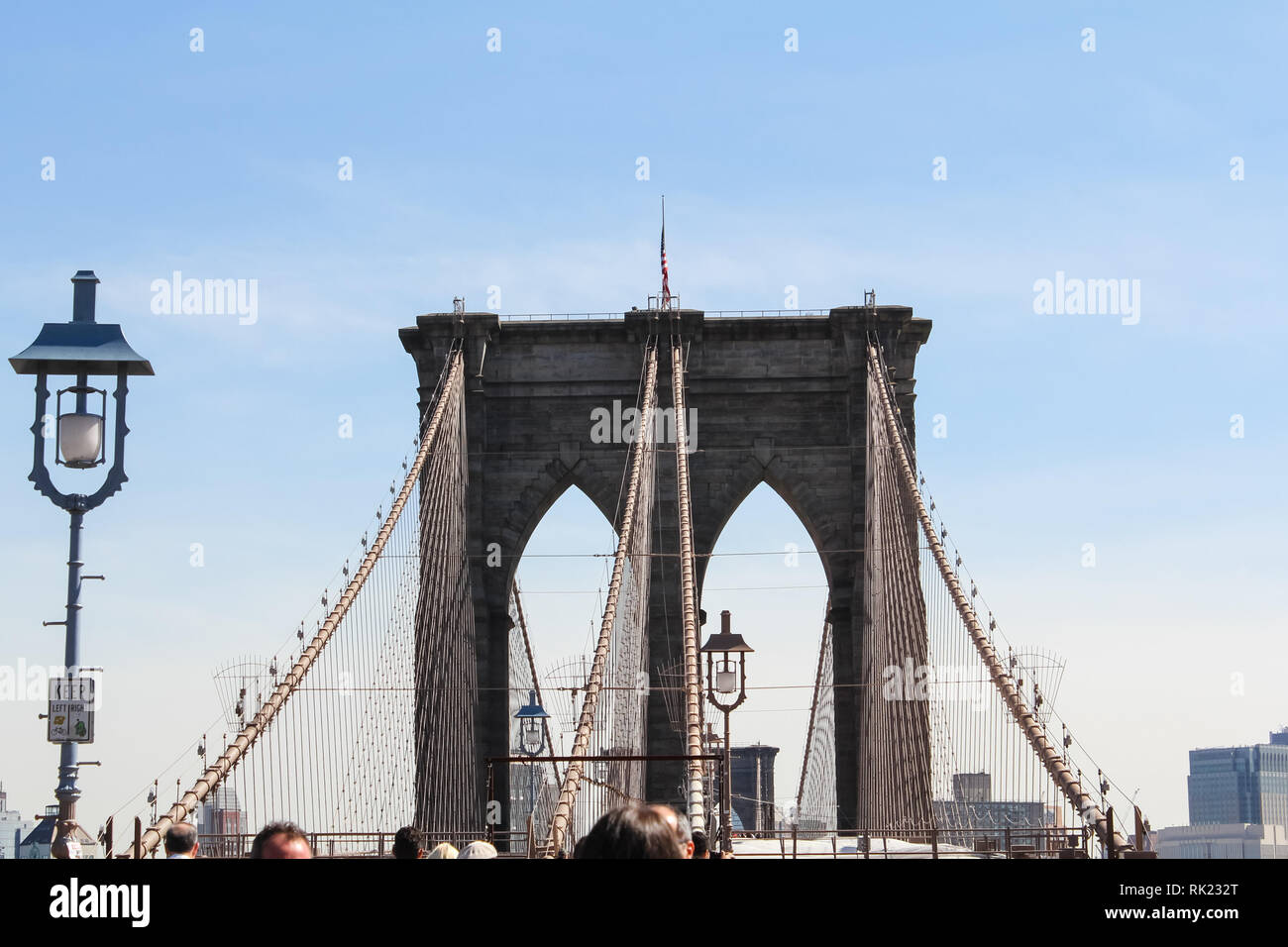 New York, USA - August 12, 2016: Brooklyn Bridge in New York. Sights, buildings and streets of New York. Stock Photo
